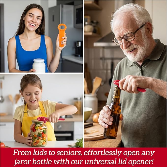 2Pack Easy Grip Jar Opener, Plastic Jar Key for Tight Bottles, Effortless Lid Opener for Carpal Tunnel-Jar Openers Top Rated for Seniors(Orange, Red)