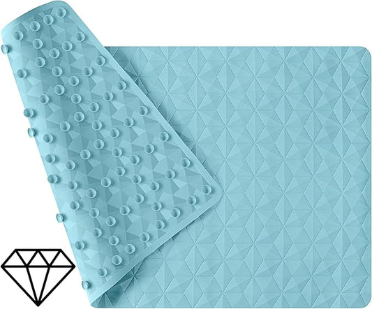 Bathtub Mat Non Slip - Natural Rubber Bath Tub Shower Safety Mat - 16 x 28 Inch Shower Mats with Suction Cups - Delicate Diamond Pattern - Softer - BPA Free - Machine Washable - Elegant Blue