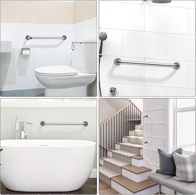 2 Pack 24 Inch Shower Grab Bar, ZUEXT Chrome Stainless Steel Bathroom Grab Bar Handle, Bathroom Shower Balance Bar, Safety Hand Rail Support, Handicap Elderly Senior Assist Bath Handle(1.25" Diameter)