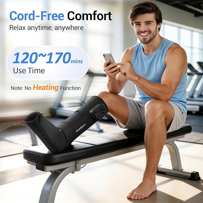 Comfytemp Cordless Air Compression Leg Massager for Circulation and Pain Relief FSA, Portable Foot and Calf Compression Boot for Swelling, HSA Eligible, Ideal for Mom Dad (1 Pack, Fits Calf 13"~19")