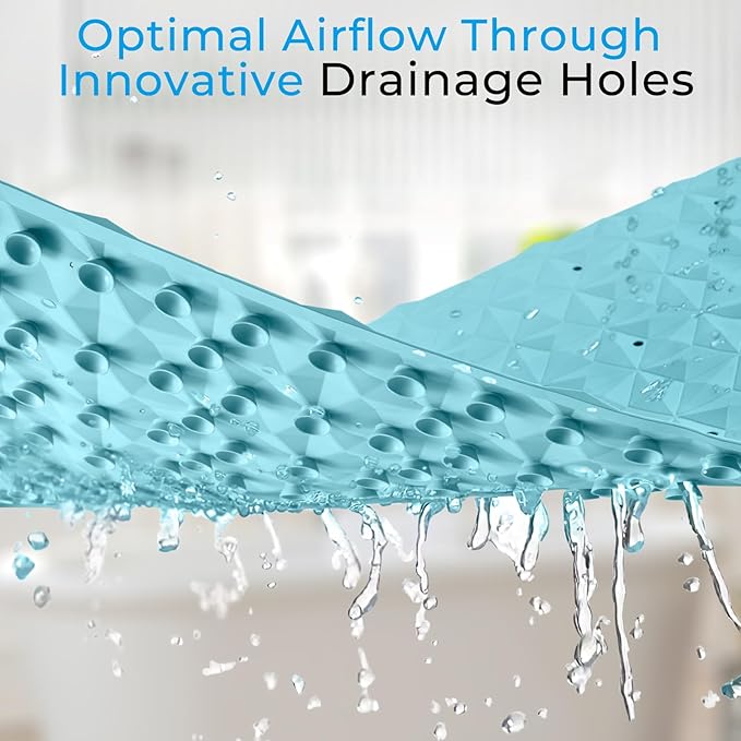 WRISIN Non Slip Bathtub Mat for Bath Tub Shower Safety - Natural Rubber Mat with Suction Cups ＆ Drain Holes - BPA/PVC Free Large Bathroom Mat - Machine Washable - Unique Diamond Pattern - 17 × 35 Inch