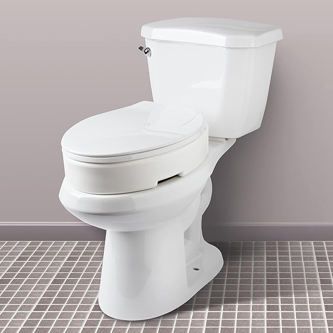 Carex Health Brands Hinged Elongated Toilet Seat Riser, Adds 3.5 Inches of Height to Toilet, 300 Pound Weight Capacity, Raised Toilet Seat, White (FGB32100 0000)