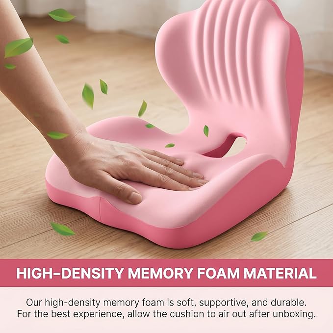 Ergonomic Lumbar & Seat Support Cushion, 2-in-1 Memory Foam Cushion with Coccyx Hollow Design for Office Chair, Car Seat, Home Use - Relieves Back & Hip Pain (Pink)