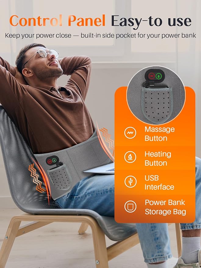 Heating Pad for Back Pain Relief,60” Large Cordless Heating Pad for Cramps with 3 Heat 3 Vibration, 8000mAh Portable Lower Back Massager Supply Extension Belt, Gifts for Women Men Seniors Mom Dad