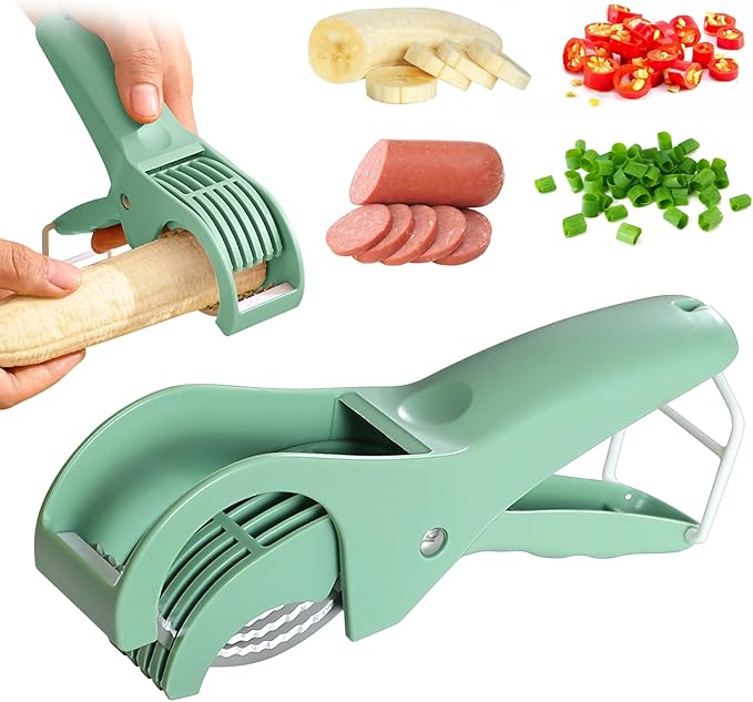 Banana Slicer, Efficient and Safe Banana Cutter for Even Slices, Multifunctional Hot Dog Cutter Slicer for Cucumber Fruit Salad (2, Green)