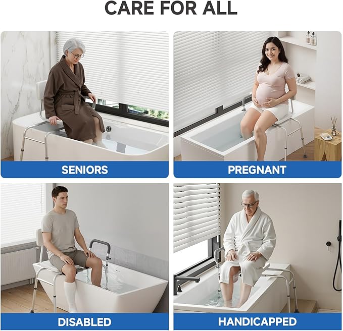 Loyoda Tub Transfer Bench and Sliding Bathtub Shower Chair for Inside Shower Chair for Elderly and Disabled,Adjustable Seat Height, Holds Weight up to 350 Lbs, Bath and Shower Safety, Transfer Bench