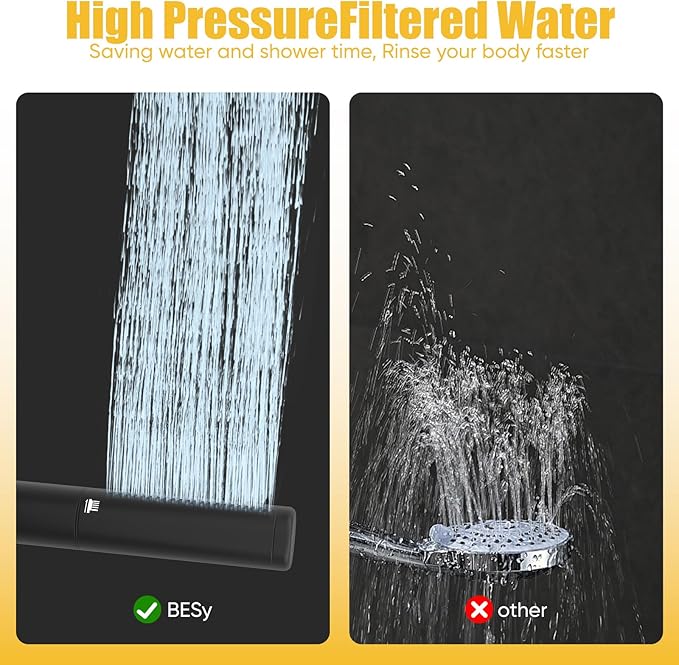 BESy Brass 2 In 1 Function Filtered Matte Black Handheld Shower Head for Hard Water Black Shower Wand High Pressure Showerhead Black Hand Shower Sprayer with Hose Bracket