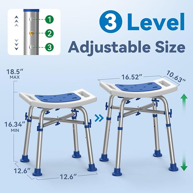 Loyoda FSA/HSA Eligible Heavy Duty Shower Chair for Inside Shower, 500lb Weight Capacity, Height-Adjustable Shower Bench with Padded Seat, Shower Stool Suitable for Elderly and Disabled