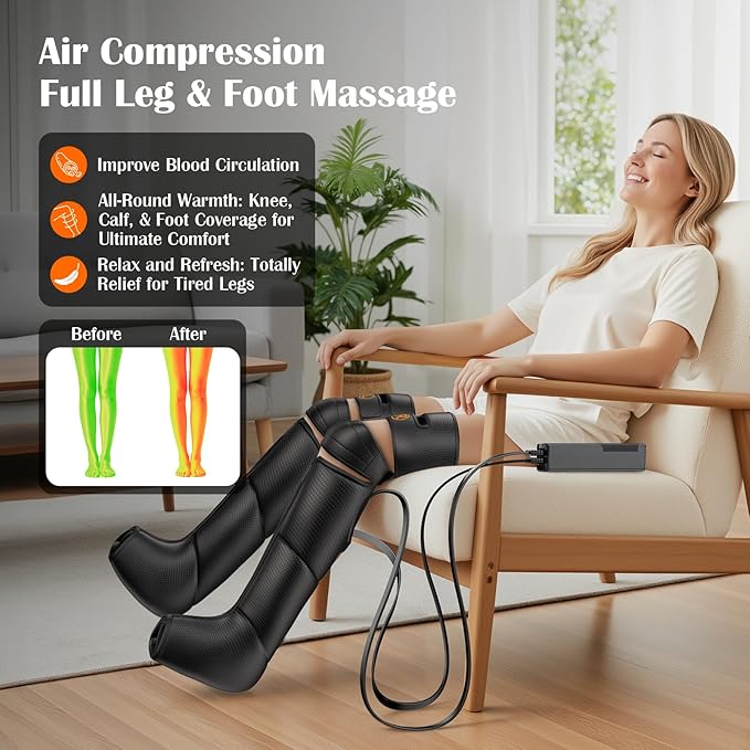 Gifts for Mom Dad Seniors, Leg Compression Massager with Heat, Air Compression Boots for Circulation & Pain Relief, 6 Modes, 9 Intensities, 3 Heating