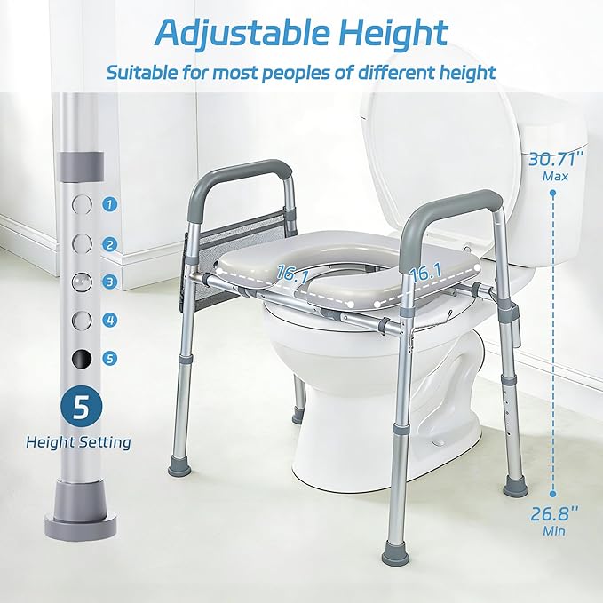 Raised Toilet Seat with Handles, Toilet Seat Risers for Seniors Width and Height Adjustable Raised Toilet Seat with Handles for Elderly