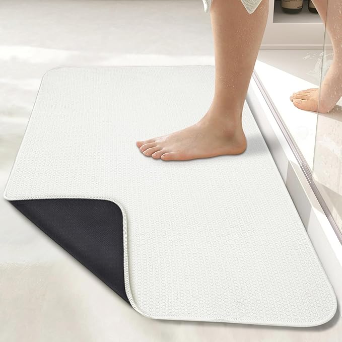 Bosap Bath Mat,Ultra Thin Bathroom Runner Rugs,Large Bath Mats for Bathroom,Quick Dry,Non-Slip,Machine Washable,Low Pile,Bath Rug,Shower Outside,Sink,Home Decor Accessories.Cream,3'x4'(36x48inch)