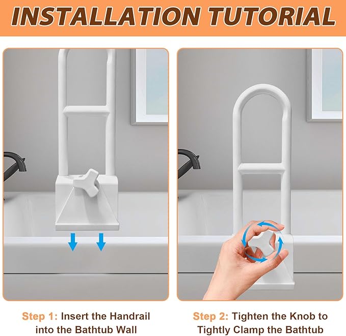 Bathtub Safety Rail, White Bathtub Rail Handle Clamp Railing Bath Grab Bar - Adjustable Shower Hand Grip Handle Assist Grab Bar for Bathroom and Showers, Grab Bar for Elderly and Seniors
