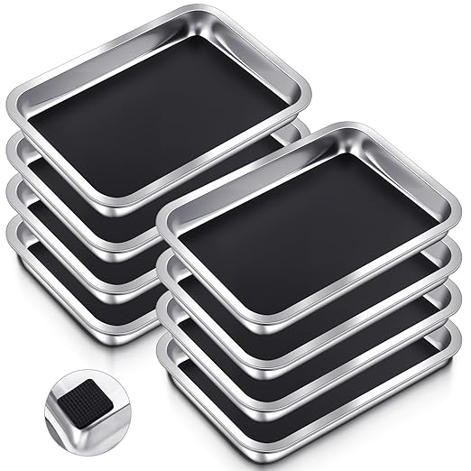 Conelist Dissection Pan with Wax Thicken and 4 Rubber Nonslip Mat Reusable Stainless Steel Thicken Dissection Pan for Lab Experiment Junior Senior(12.2 x 8.27 Inch,Black,8 Set)