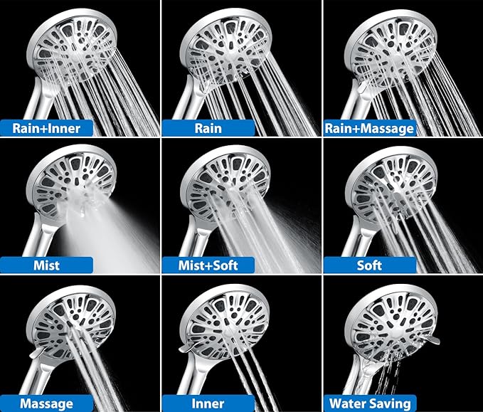 INAVAMZ 2-in-1 Shower Head with Handheld Combo: 2.5GPM Rainfall Shower Head & Handheld Shower Head Use Together or Alone, 9 Spray Settings Hand Held Shower Head with Hose, Shower Trim Systems