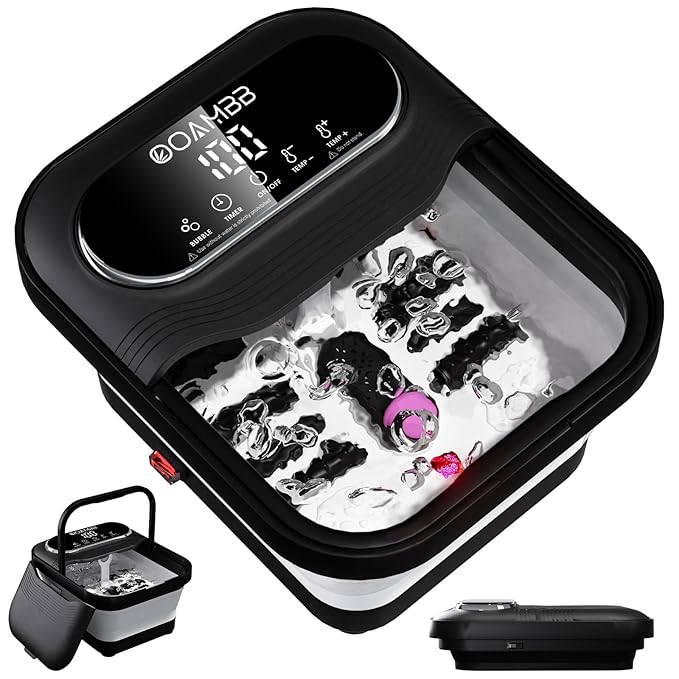 OOAMBB Collapsible Foot Spa with Heat, Bubble and Temp Control, Foot Bath Massager with XL Touch Screen and Massage Rollers, Foot Soaking Tub, Pedicure Foot spa for Stress Relief (Black)