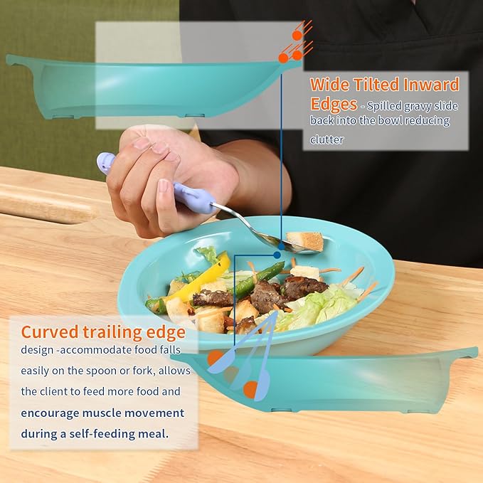 Adaptive Utensils Scoop Weighted Plate,Spill-proof Bowls with Extra Wall for Elderly,Non-slip Disabled Products for Adults/Handicapped/Arthritis/Hand Tremors to Self-feeding-Pack of 1,Bowl