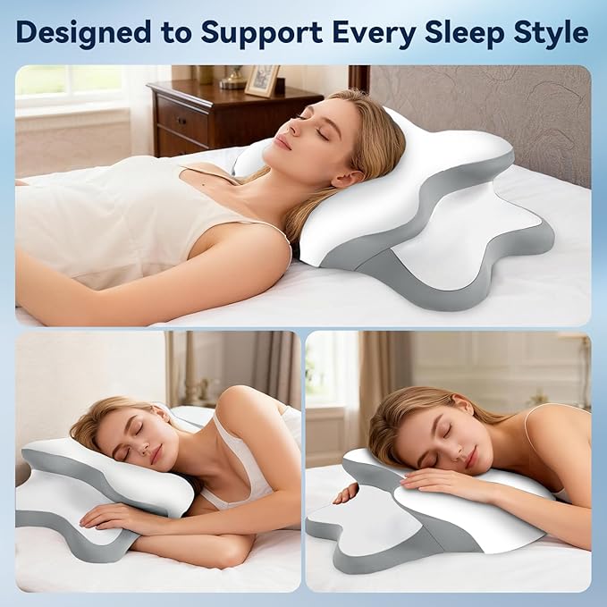 Sleep Apnea Pillow with Neck Pain & Snoring Relief -Orthopedic Cervical Pillow, Ergonomic Contour Memory Foam for Side, Back,Stomach Sleepers, Medium Firm (White,Queen Size)