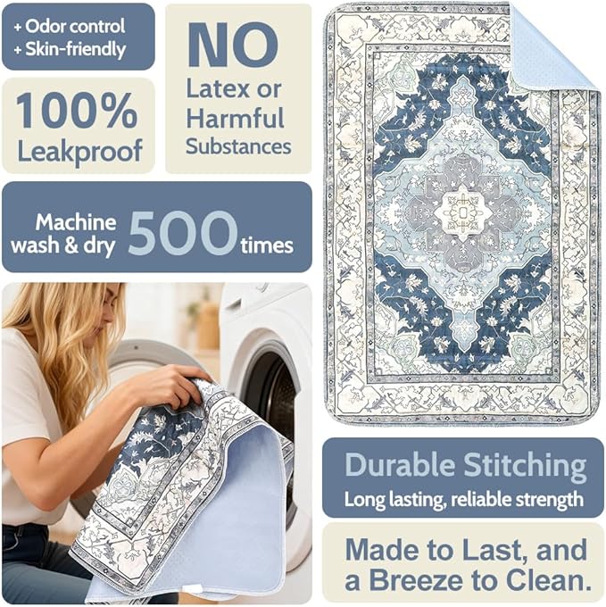 Washable Pee Pads for Dogs 2 Pack Reusable Puppy Training Pads 24"x18" Super Absorbent Waterproof Dog Training Pads, Non-Slip Potty Pads Whelping Pads Litter Mat Pet Supplies - Navy/Mix