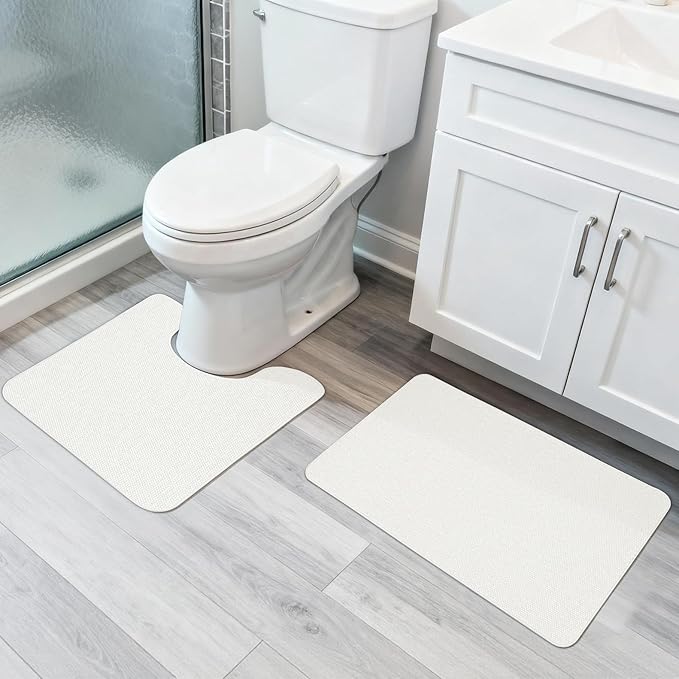 Bosap Bathroom Rugs Set 2 Pieces,Thin Bathroom Mats,Toilet Rugs,Quick Dry,Non-Slip,Machine Washable,Low Pile,Absorbent Bath Mats,Shower,Sink,Home Decor Accessories.Cream,1'5"x2'3"+1'8"x2" U Shape