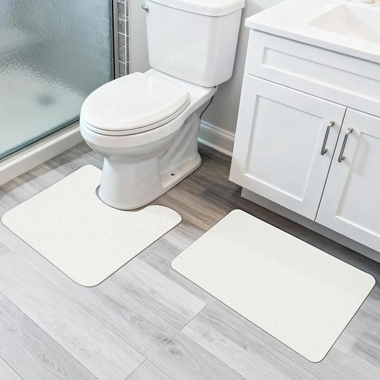 Bosap Bathroom Rugs Set 2 Pieces,Thin Bathroom Mats,Toilet Rugs,Quick Dry,Non-Slip,Machine Washable,Low Pile,Absorbent Bath Mats,Shower,Sink,Home Decor Accessories.Cream,1'5"x2'3"+1'8"x2" U Shape