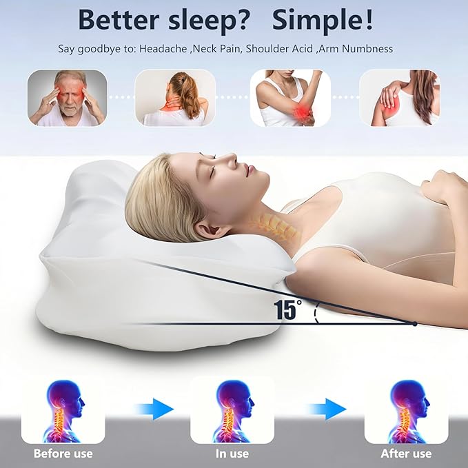 Cervical Pillow for Neck Pain Relief: Ergonomic Orthopedic Memory Foam Pillow for Adults Seniors - Dual Heights for Back Narrow Shoulder Side Sleepers with Cooling Breathable Washable Cover
