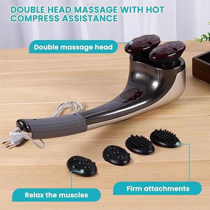 Dual Head Handheld Percussion Massager with Heat, Electric Deep Tissue Back Massager for Neck, Shoulder, Back, Leg & Full-Body Muscle Relief, Ideal Gift for Parents