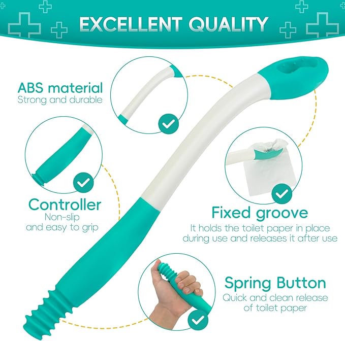 Butt Wiper Tool Wiper,15.75"Extra Long Toilet Assistance for Elderly,Disabled,Fat People,Pregnant,Easily Grips Toilet Paper or Wet Wipes Without Falling Out,Highly Practical Easy to Use with 2 Hooks