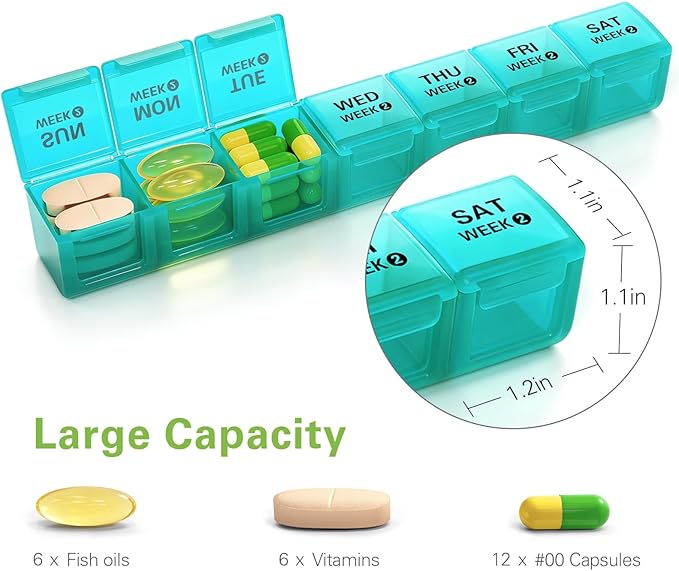 BUG HULL Monthly Pill Organizer, Moisture-Proof Large 28 Days Pill Box with Removable 4 Weeks Pill Case Rows, Medicine Pill Organizer, Travel Pills Organizer with One Month Pill Container for Vitamin