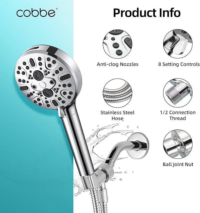 Cobbe Filtered Shower Head with Handheld, High Pressure 9 Spray Mode Showerhead with Filters, detachable shower head, Water Softener for Hard Water Remove Chlorine and Harmful Substance,Chrome