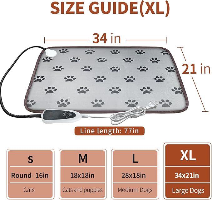 GOLOPET Large Dog Heating Pad 34x21in with Smart Thermostat Switch and Power Line Protection Tube,Obtained MET and UL Dual Certification,Waterproof Pet Heating pad, Suitable for Dogs of All Ages