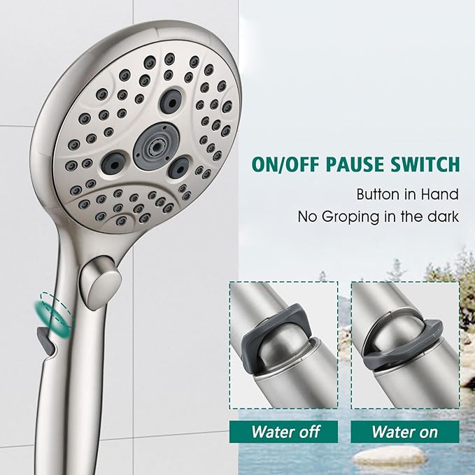 Handheld Shower Head with Slide Bar Combo, 6 Settings Handheld Shower with ON/OFF Pause Switch, Adjustable Height 27.5" Long Slide Bar, Wall Supply Elbow and 6.6ft Shower Hose, Brushed Nickel