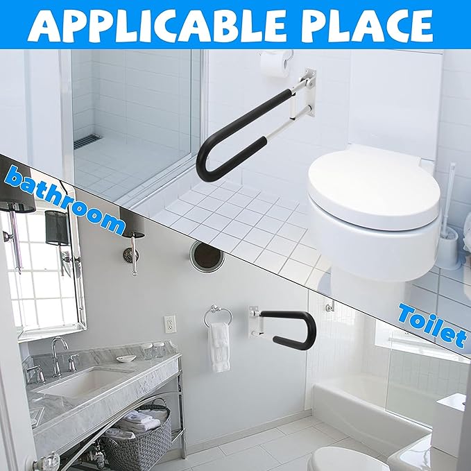 HECASA Toilet Grab Bar 23.6 Inch Flip Up Handicap Grab Bars Rails Folding Support for Elderly Disabled Pregnant Woman Bathroom Shower Safety Toilet Safety Rail