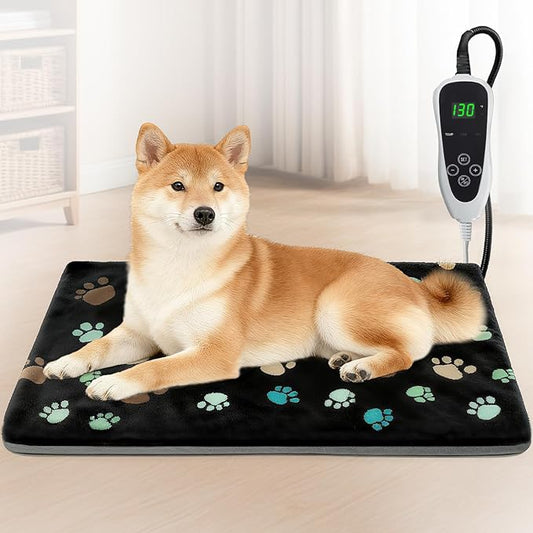 GOLOPET Puppy Heating Pad 28x18 in with Smart Thermostat Switch and Power Line Protection Tube,Obtained MET and UL Dual Certification,Waterproof Pet Heating Pad for Dogs with Plush Fabric Cover-Black