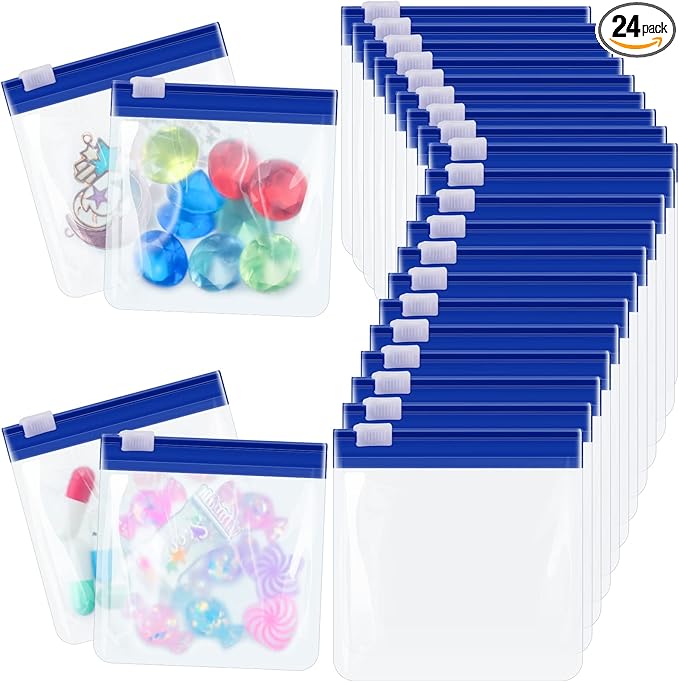 24 Pieces Pill Pouch Bags Zippered Set Reusable Translucent Medicine Organizer Sealing Travel Plastic Bags with Slide Lock for Storage(Dark Blue)