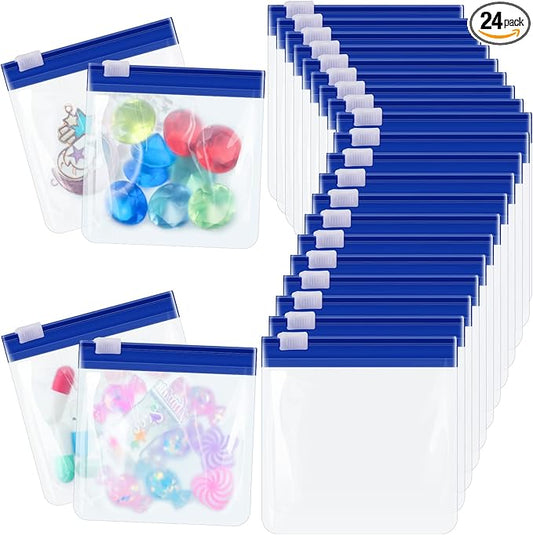 24 Pieces Pill Pouch Bags Zippered Set Reusable Translucent Medicine Organizer Sealing Travel Plastic Bags with Slide Lock for Storage(Dark Blue)