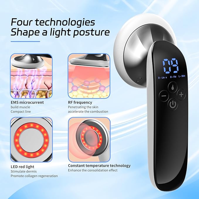 Lymphatic Drainage Massager & Body Massage Tool, Helps Reduce Stretch Marks & Cellulite, for Legs, Arms & Belly, Body Sculpting Machine with Microcurrent, Light, Heat & Vibration