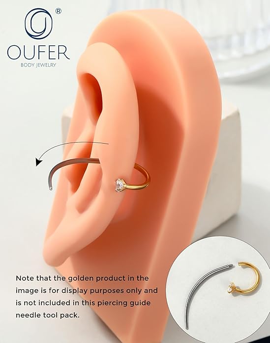 OUFER Piercing Ball Grabber, 16G 18G Flat Back Earrings Piercing Guide needle Tool, Surgical Steel Internally Threaded Push Pin External Thread Assistant Body Piercing Kit for Ear Nose Lip Tool