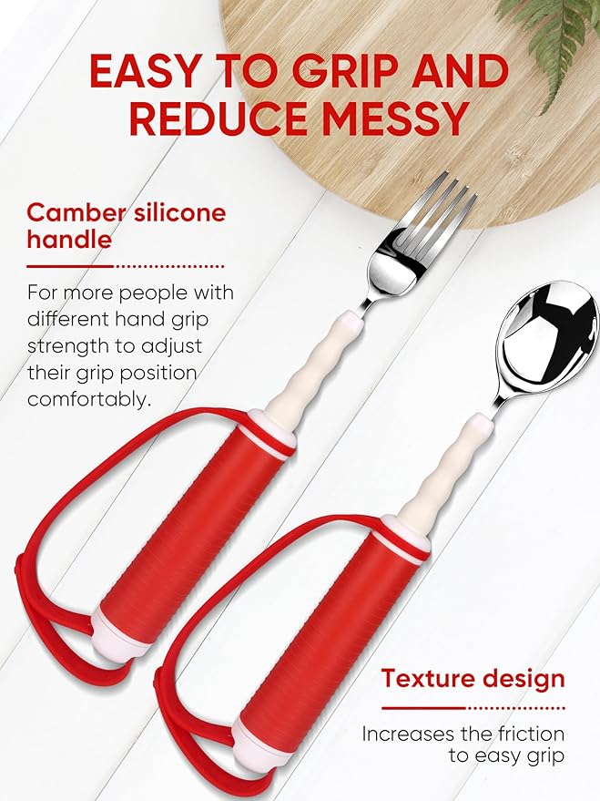 Adaptive Utensils for Disability Gadgets Swivel Fork Spoon Easy Grip Safe Stainless Steel,for Hand Tremors Parkinson's patients, 360° Rotatable Alzheimers Handicap accessories for daily living Elderly