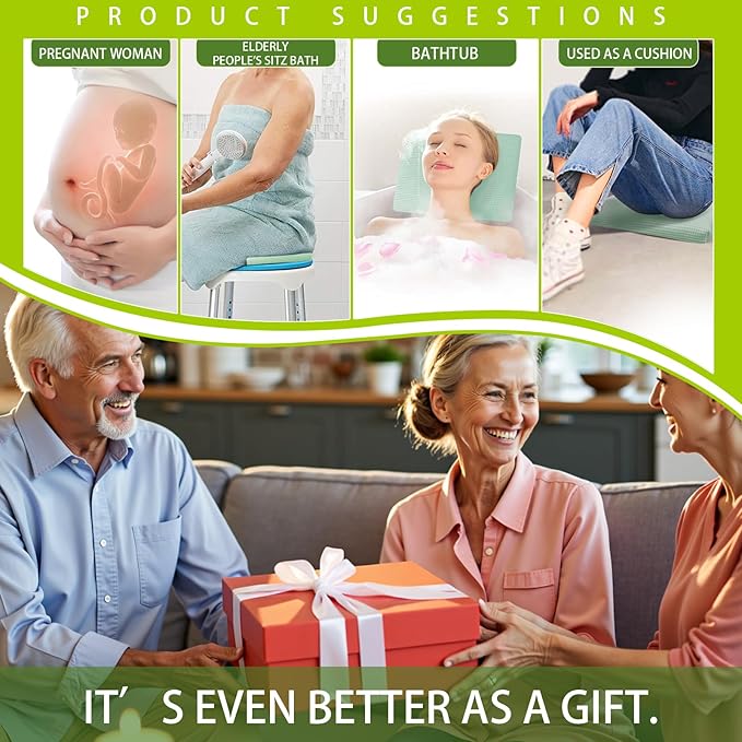 Gooo&Ma Non-Slip Waterproof Shower Seat Cushion Bathtub Pillow Shower Chair Bench Bathtub Cushion - with 3D Mesh & Hook - Bath Pillow，for Elderly，Pregnancy - Washable and Quick Drying(Green)
