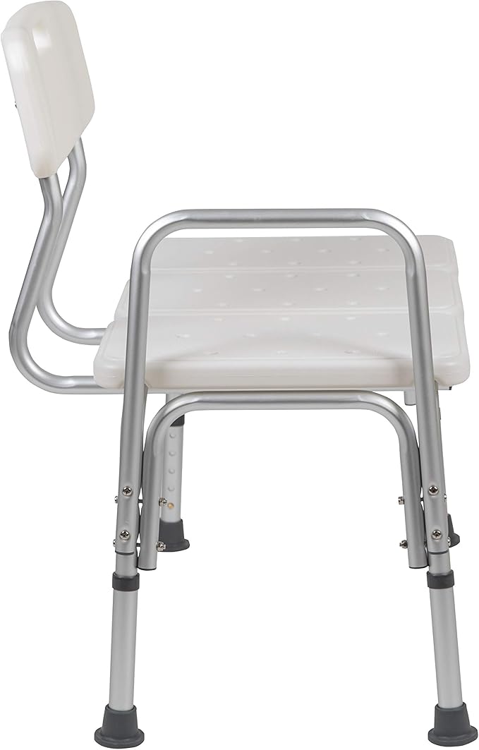 Flash Furniture HERCULES Series 300 Lb. Capacity Adjustable White Bath & Shower Transfer Bench with Back and Side Arm