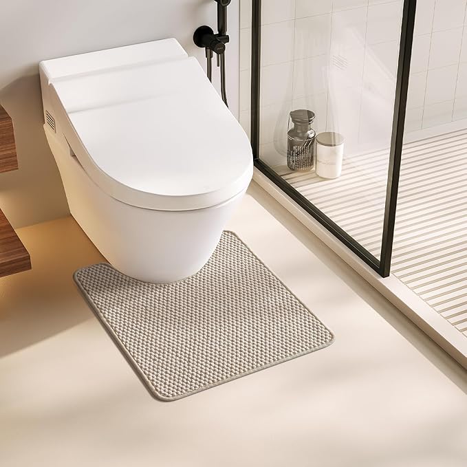 TYUU Toilet Rug, Thin Toilet Rugs U Shaped Washable Non Slip Absorbent Quick Dry Low Pile Toilet Mat, Beige 20"x24" U Shape