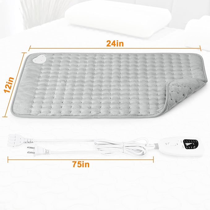 Deepsoon Heating Pad,Electric Heating Pads for Back,Neck,Moist Heating Pad for Abdomen Shoulder Knee Legs,Dry/Moist Heat&Auto Shut Off,Mother's Day Birthday for Men and Women,Light Gray,24x12 Inch