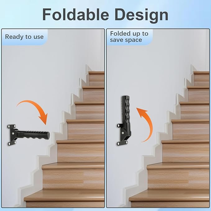 Flip Up Grab Bar for Doorway/Stairs Safety Assist Handles for Elderly Non-Slip Grip Bar Great for Seniors, Elderly, Disabled, Handicap and Injured People - Suitable for Solid Wall (Black)