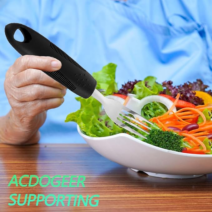 3PCS Adaptive Utensil Set - Arthritis Aid Silverware for Parkinsons, Hand Tremors - Easy Grip for Shaking and Trembling Hands - Heavy Stainless Steel Spoon (Regular)