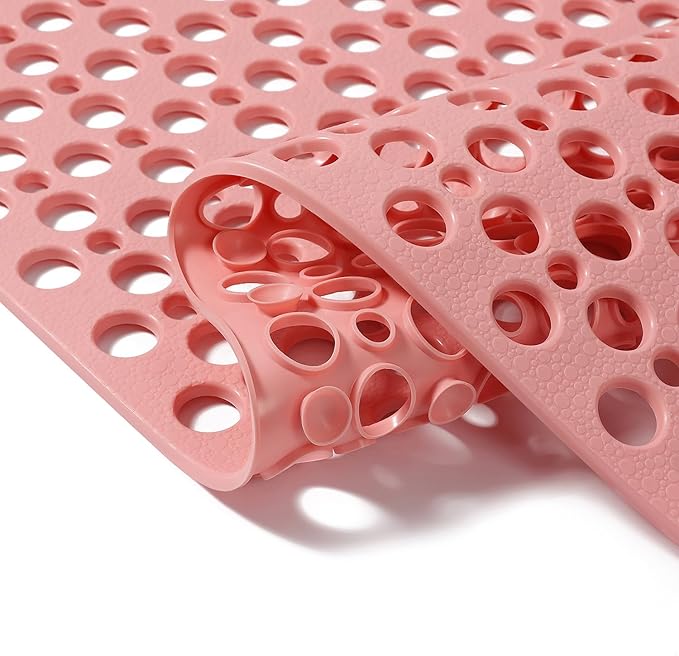 Nonslip Bathtub Mat Extra Soft TPE Bath Mat for Kids, Machine Washable Bathroom Shower Mat, Smooth/Non-Textured Tubs Only, 35L x 16W Inch (Pink)