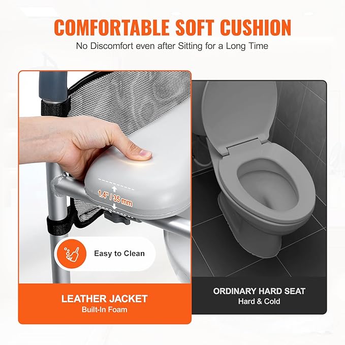 VEVOR Raised Toilet Seat, 7-Position Height Adjustment 19.3" - 25.2", 350lbs Weight Capacity, with Comfort Padded Aluminum Frame, Universal Toilet Seat Riser, for Elderly, Handicap, Pregnant, Medical