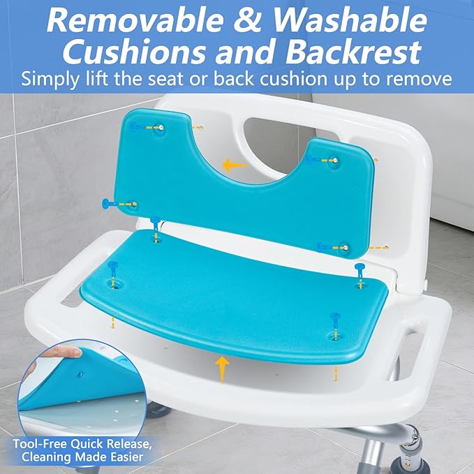 Folding Shower Chair for Inside Shower & tub with Foldable Back, Small Shower Seat for Seniors & Disabled, Portable Stools, Adjustable Height, Support 280 lbs