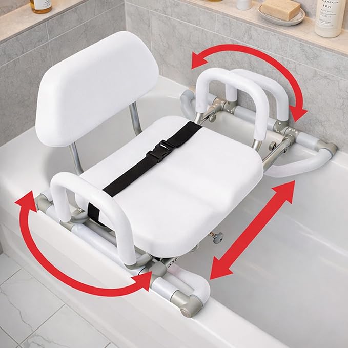 Platinum Health HydroSlide Sliding Shower Chair Swivel Seat for Bathtub, Soft, Padded with Industry-Exclusive, Patented Gap-Bridge Safety Feature. Padded Armrests. Ideal for Elderly and Seniors