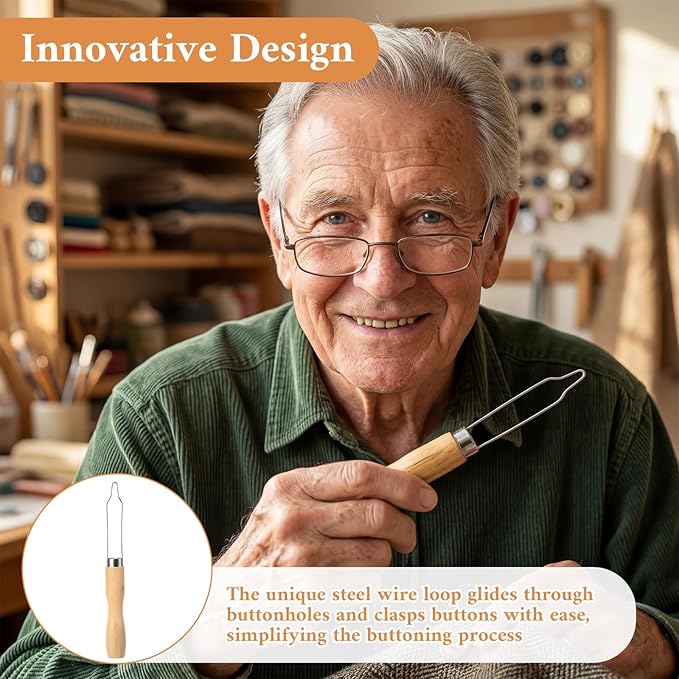 3pcs Button Helper Tool for Elderly, Wood Button Tool for Seniors, Buttons Hook and Zipper Pull One Hand for Elderly, Shirt Denim, Jackets & Heavy Coats