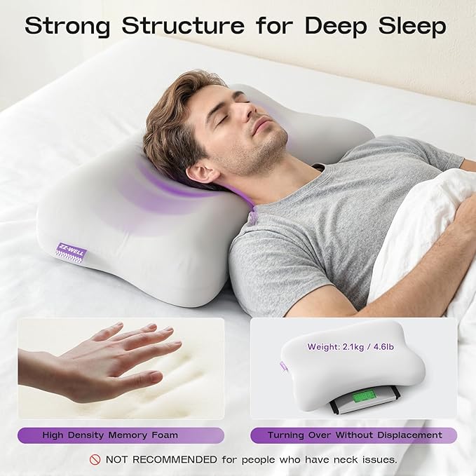 ZZ-WELL Side Sleeper Pillow - Patented Cervical Neck Pillow for Sleeping with Cooling Cover - High Loft Heavy Density Memory Foam Pillows for Side Sleepers & Broad Shoulders Adults (Grey)